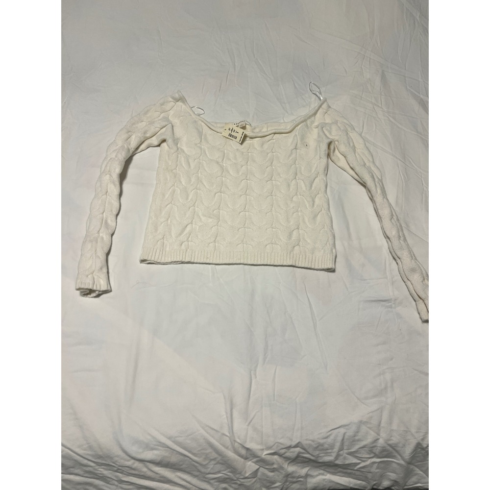 Aeropostale Womens Cream White Cable Knit Off The Shoulder Cropped Sweater L NWT